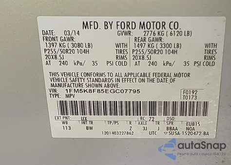 2014 Ford Explorer Limited z USA, uszkodzony, nr VIN 1FM5K8F85EGC07795